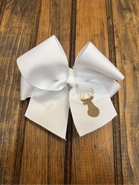 White Kids Hair Bow with Brown Deer Accent